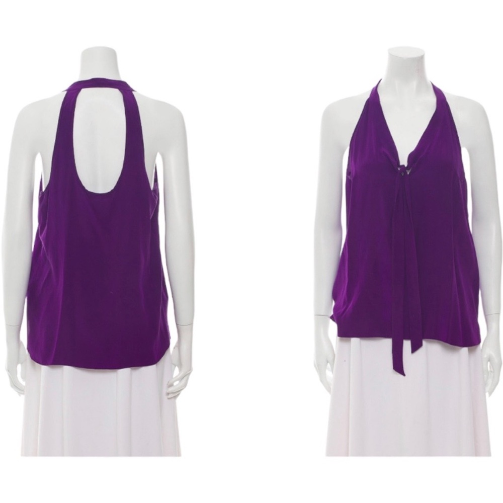 Amanda Uprichard Halter Top 100% Silk Women’s Cut Outs Violet Size Medium